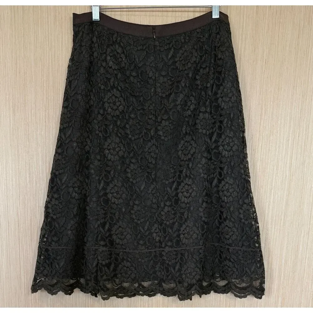 Vtg Y2K Old Navy Floral Lace Midi Skirt Womens Size 12 Brown Forest Fairy